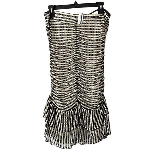 Bebe Strapless Stretchy Gingham Ruffle Zipper Mini Dress NWTs size large black - Picture 2 of 7